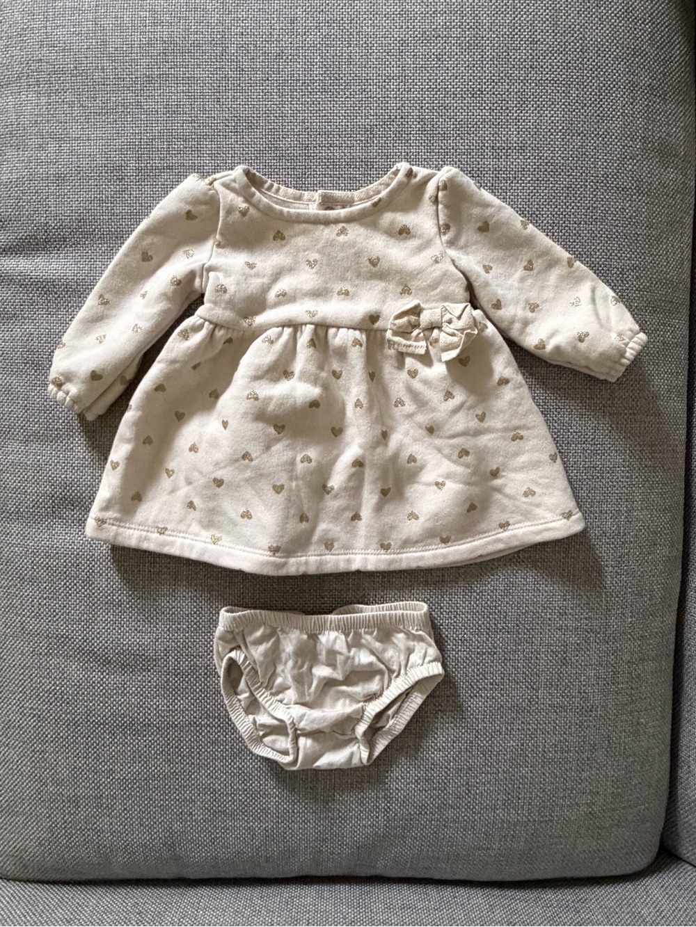 Carter’s Cream/Gold Hearts Sweatshirt Dress, Size 3M